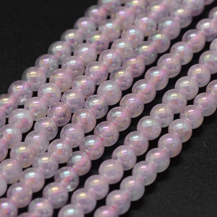 4mm Round Rainbow Plated Rose Quartz - 16 inch Strand