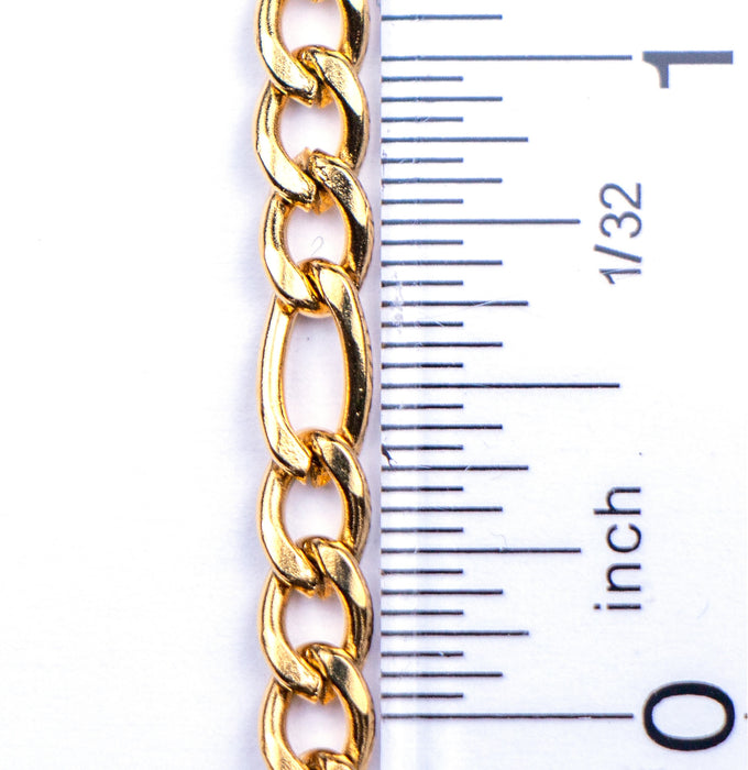 10.1mm x 4.5mm Figaro Chain - Waterproof Gold