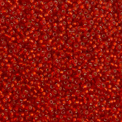 15/0 Miyuki SEED Bead - Dyed Semi-Frosted Silverlined Red Orange