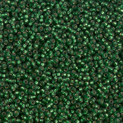 15/0 Miyuki SEED Bead - Dyed Semi-Frosted Silverlined Leaf Green