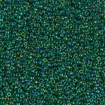 15/0 Miyuki SEED Bead - Dark Blue Lined Green AB