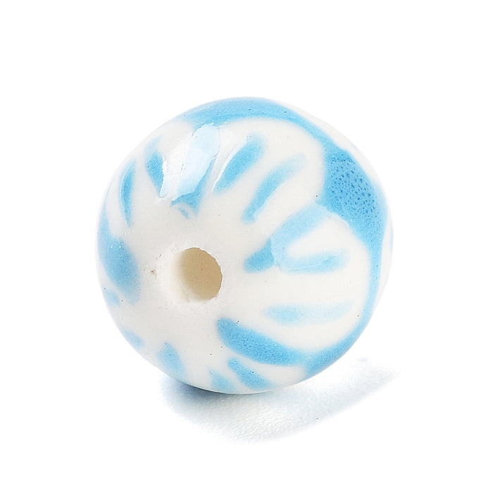 10mm Round Ceramic Beads - Blue Flower Pattern***