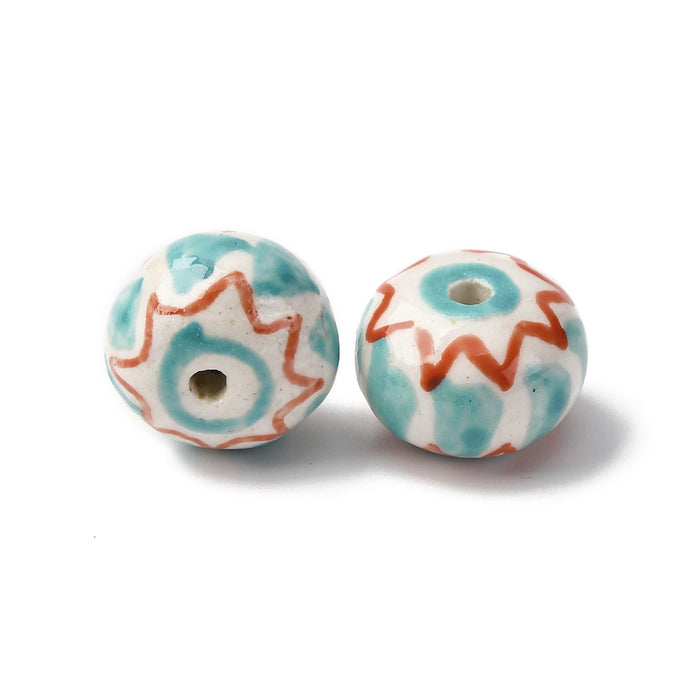15mm x 11mm Ceramic Chevron Rondelle Beads - Blue and Orange***