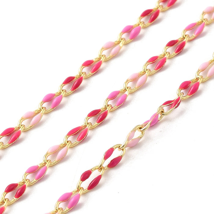7mm x 3mm Mixed Pink and Red Curb Chain - Base Metal and Enamel***