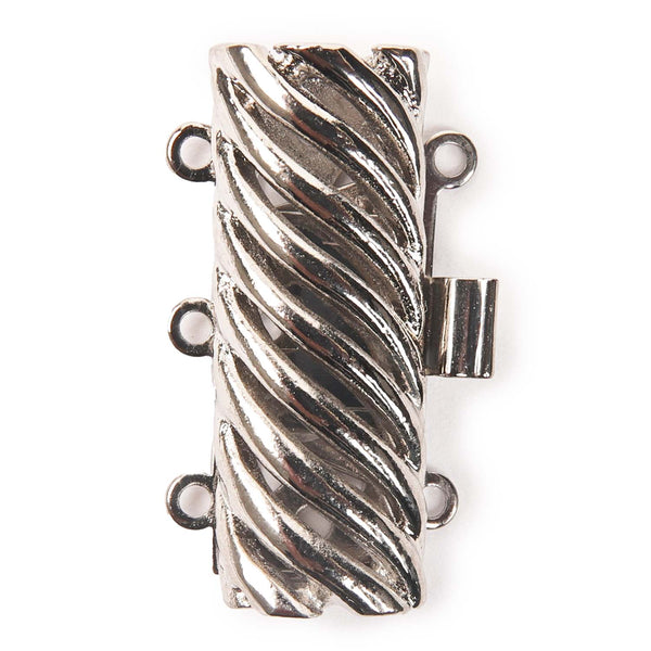Claspgarten 12mm x 23mm 3 Strand Rectangle Waves Box Clasp - Silver Plated***