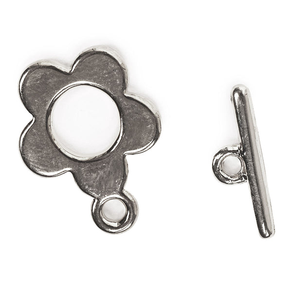 Claspgarten 15mm Flower Toggle Clasp Set - Rhodium Plated***