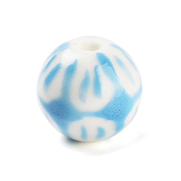 10mm Round Ceramic Beads - Blue Flower Pattern***