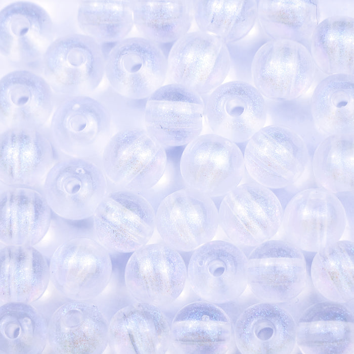 8mm Acrylic Round Beads - Crystal Glitter***