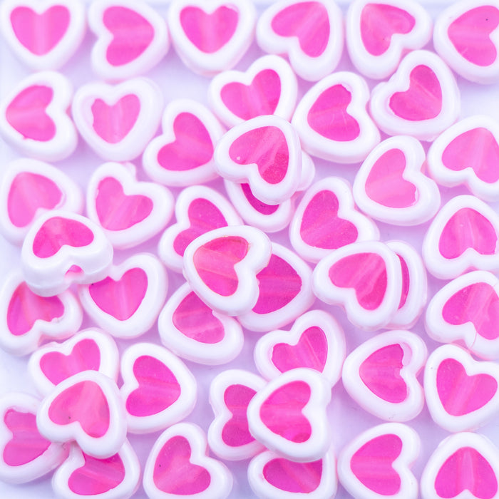 7.5mm x 8.5mm Acrylic Heart Beads - Pink and White