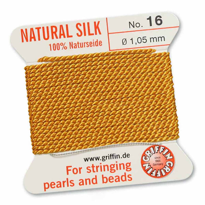 Size 16 (1.05mm) 100% Natural Silk Bead Cord - Amber