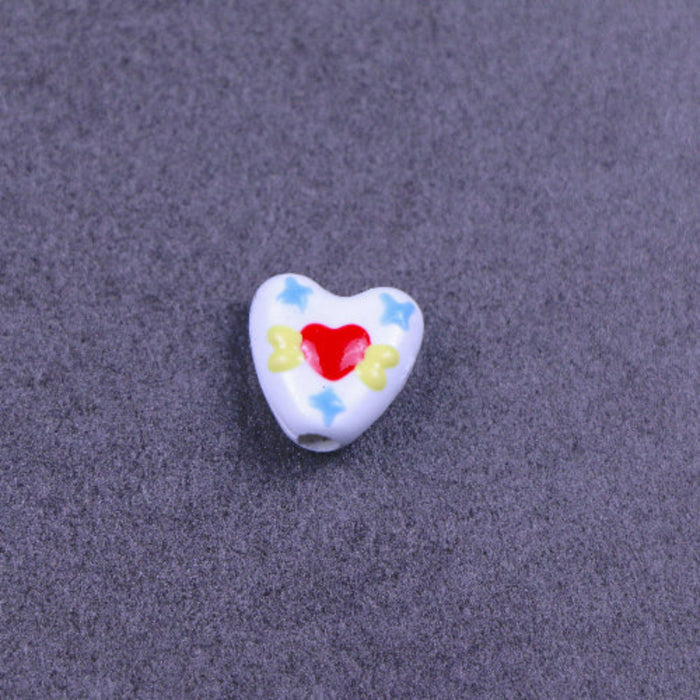 14.5mm Ceramic Colourful Heart Bead***
