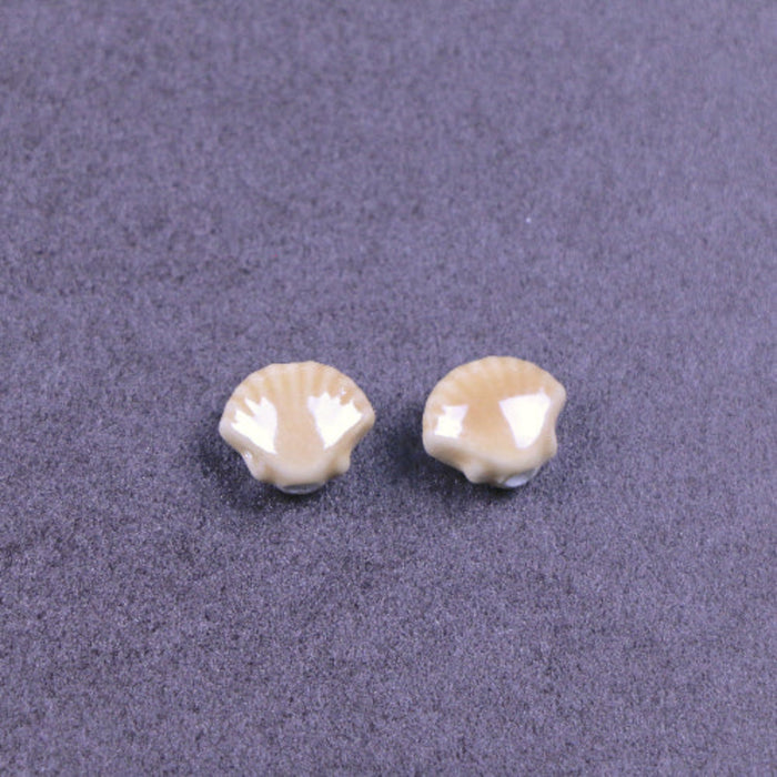12mm x 10mm Ceramic Shell Bead - Beige***