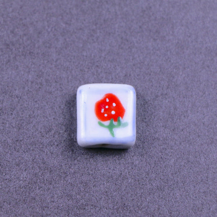 16mm Ceramic Square Bead with Strawberries***