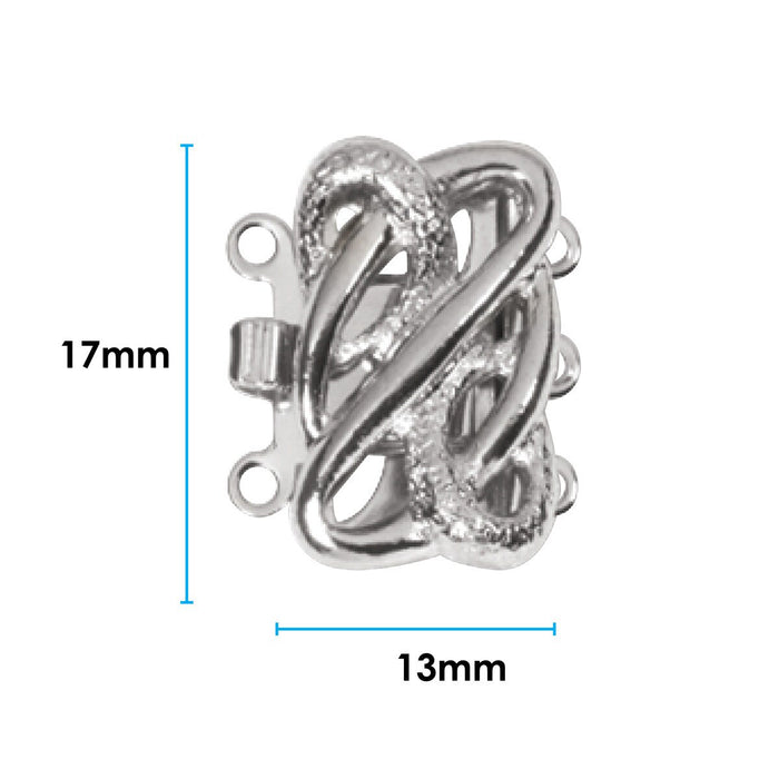 13mm x 17mm 3 Strand Clasp - Silver Plated