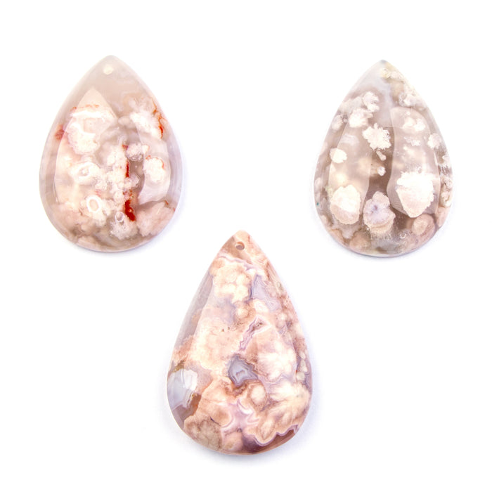 50mm x 30mm FLOWER AGATE Teardrop (Front Drilled)