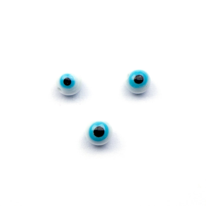 4mm Glass Evil Eye Round Bead - White