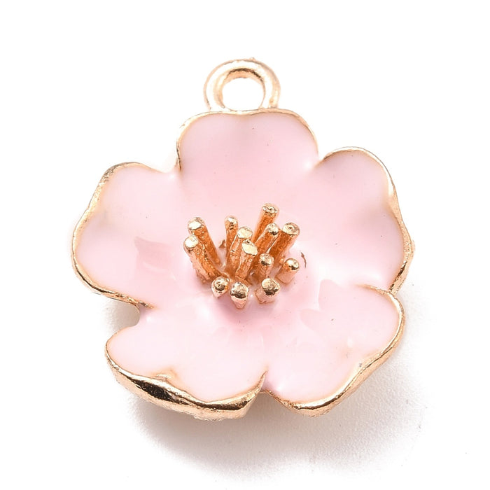 19mm x 23mm Pink Hibiscus Charm - Enamel and Base Metal***