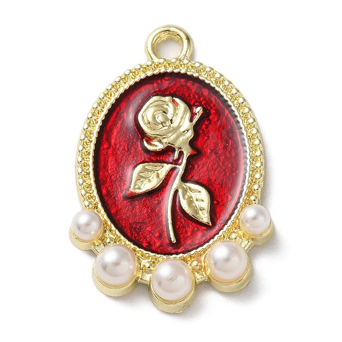 17mm x 25mm Red Rose Cameo Charm with Pearls - Enamel and Base Metal***