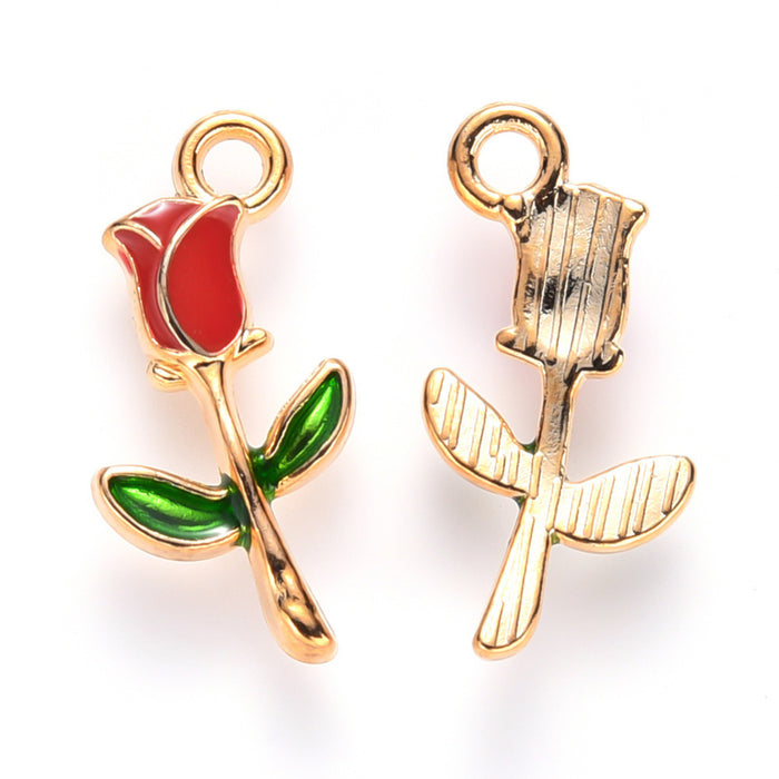 9mm x 19mm Red Rose Charm - Enamel and Base Metal***