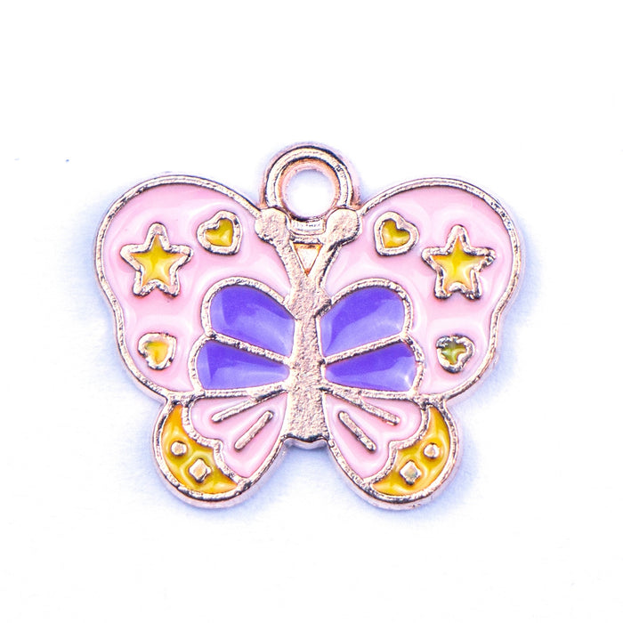 14mm x 17mm Pink and Yellow Butterfly Charm - Enamel and Base Metal