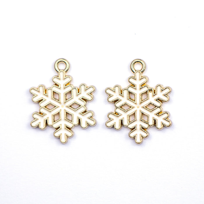 16mm x 20mm White Snowflake Charm - Enamel and Gold Plated Base Metal***