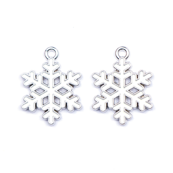 16mm x 20mm White Snowflake Charm - Enamel and Silver Plated Base Metal***