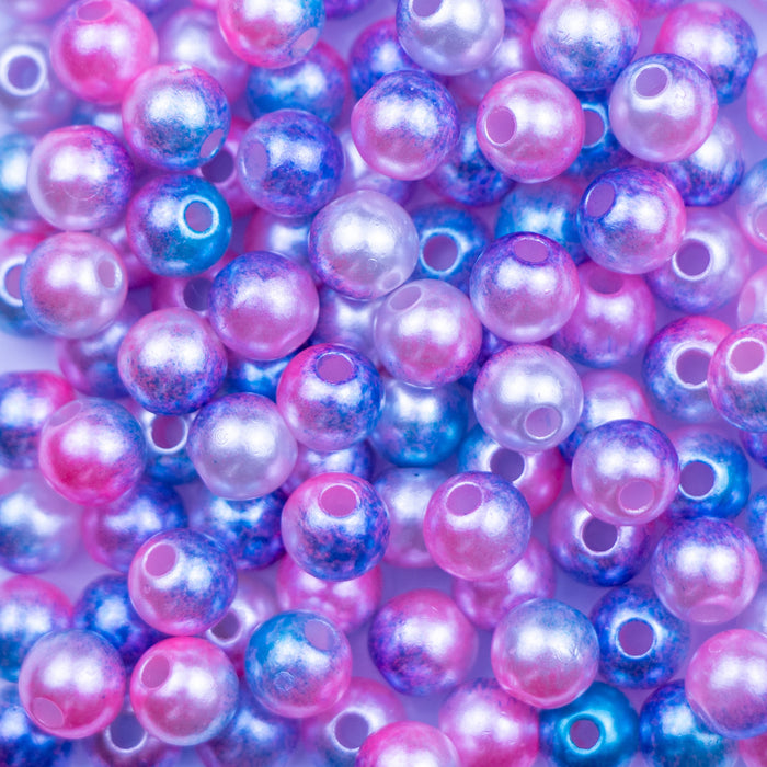 6mm Acrylic Round Beads - Pink and Blue Pearl