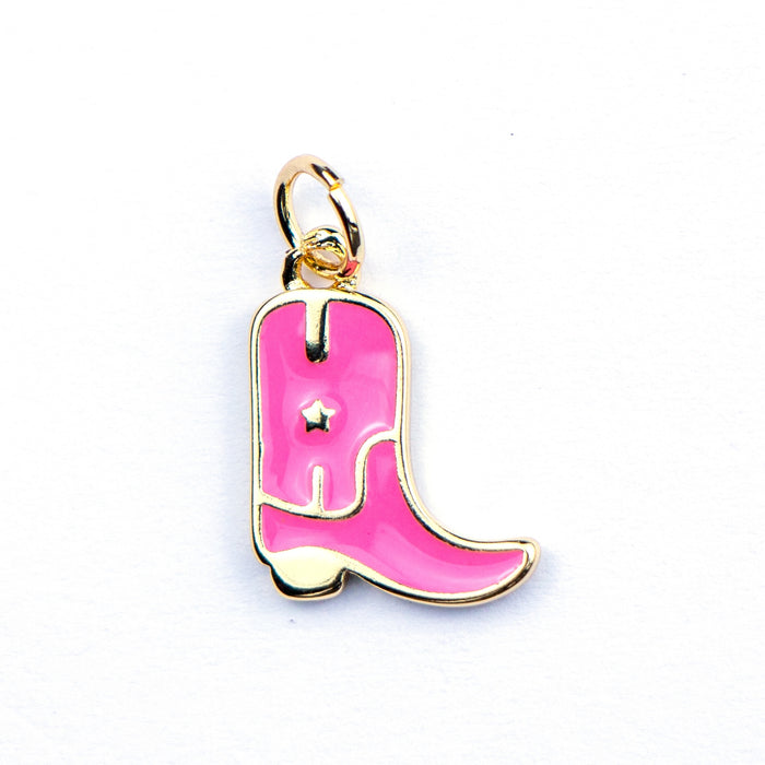 11mm x 14mm Pink Cowboy Boot Charm - Enamel and Base Metal***