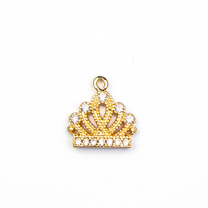 Crown Cubic Zirconia Charm - Gold
