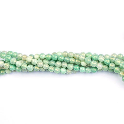 6mm Faceted Round, Rainbow Plated, GREEN AVENTURINE - 16 inch Strand