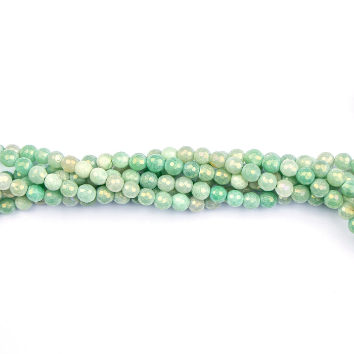 6mm Faceted Round, Rainbow Plated, GREEN AVENTURINE - 16 inch Strand