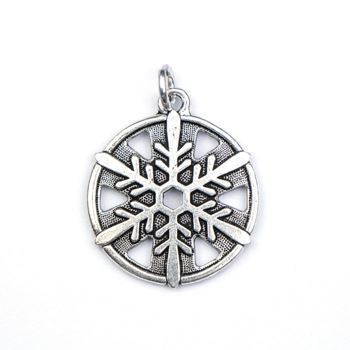 1" Snowflake Charm - Antique Silver Plate