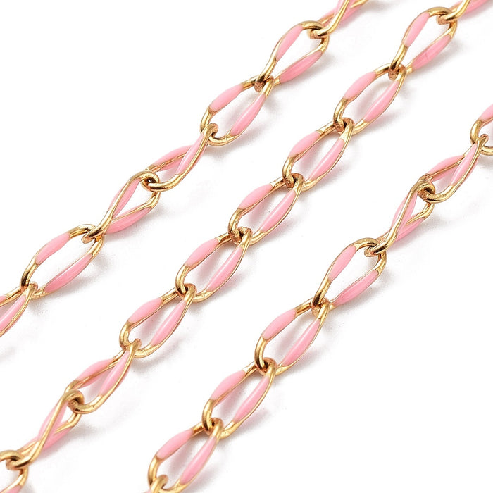 9mm x 4mm Pink Oval Link Chain - Base Metal and Enamel***