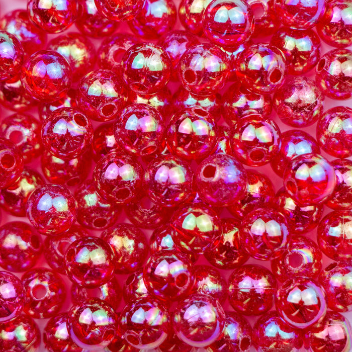 6mm Acrylic Round Beads - Transparent Red AB