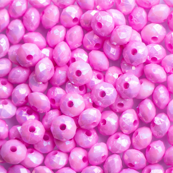 6mm Acrylic Faceted Rondelle Beads - Pink AB