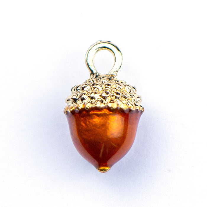 9mm x 14mm Brown Acorn Charm - Enamel and Base Metal