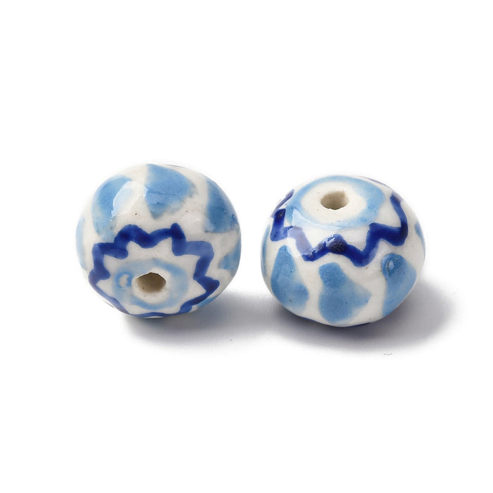 15mm x 11mm Ceramic Chevron Rondelle Beads - Blue and White***