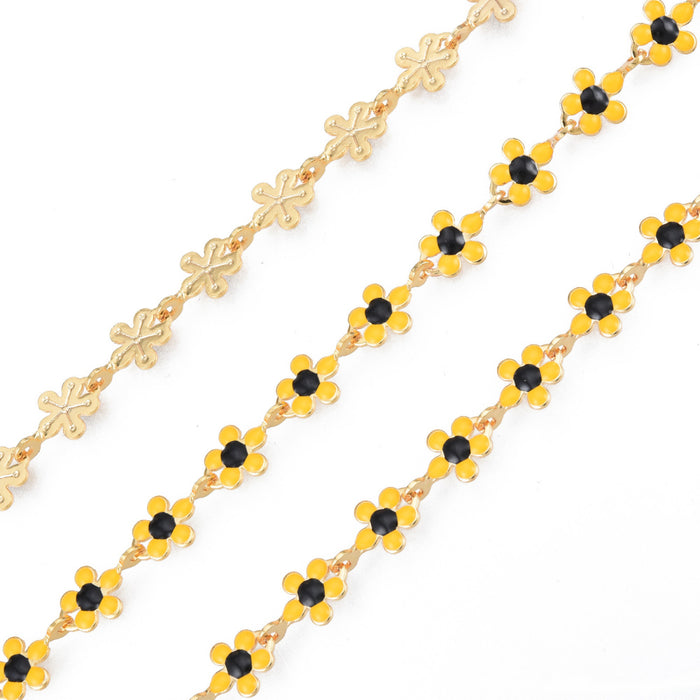 9.5mm x 6mm Sunflower Link Chain - Base Metal and Enamel***