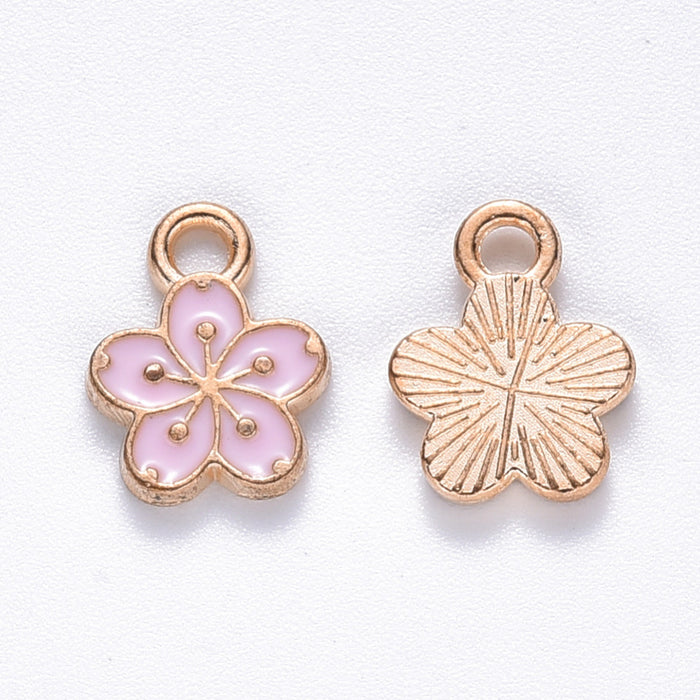 9mm x 12mm Pink Cherry Blossom Charm - Enamel and Base Metal