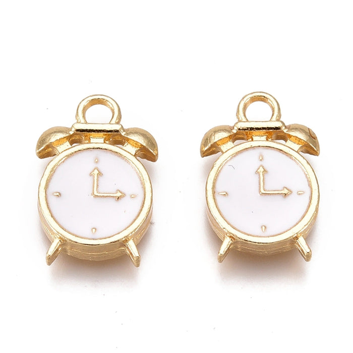 11mm x 16mm White Clock Charm - Enamel and Base Metal