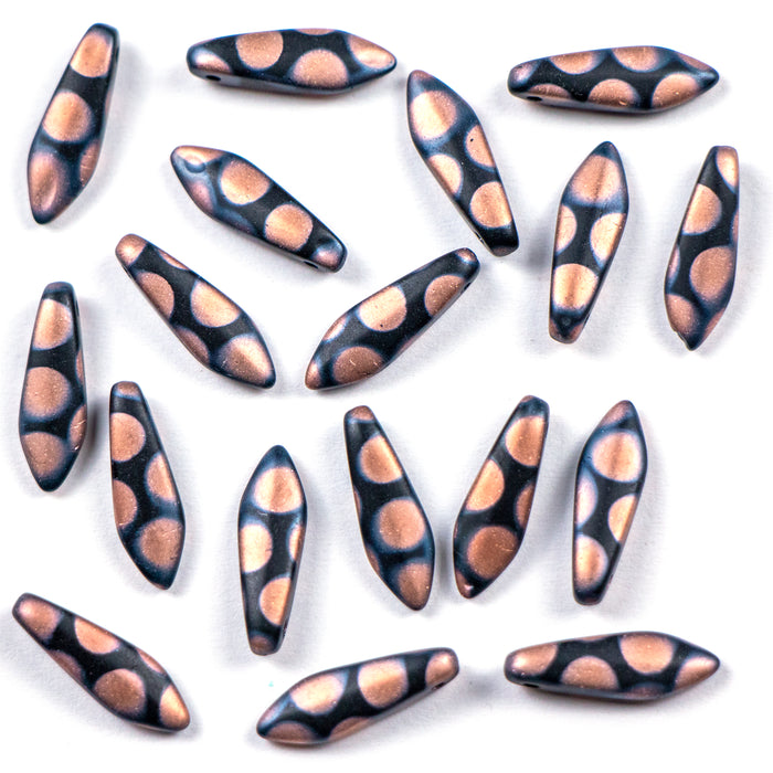 5mm x 16mm DAGGER Bead - Jet Capri Gold Dots Matte