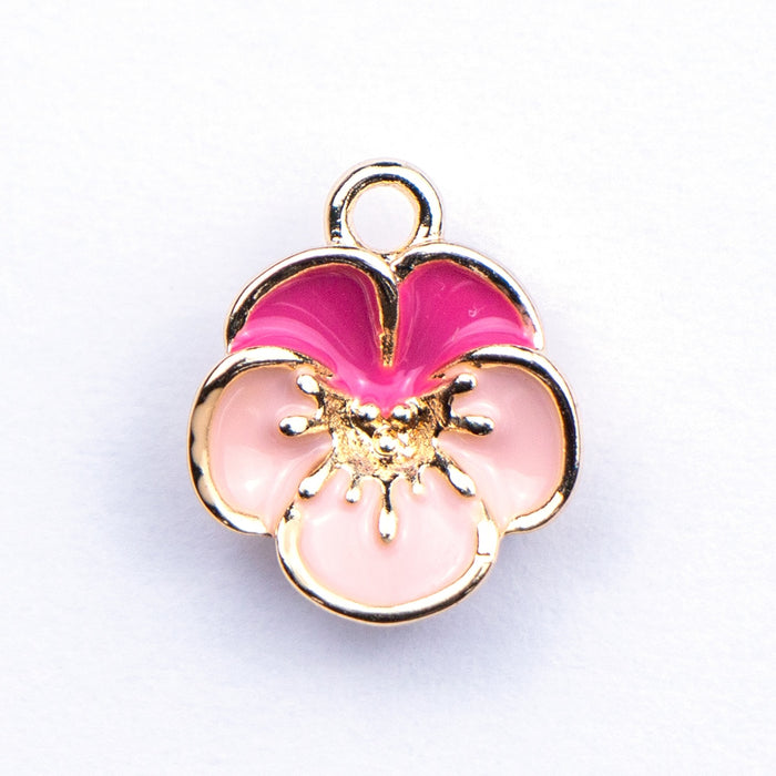 11mm x 12mm Pink Cherry Blossom Charm - Enamel and Base Metal