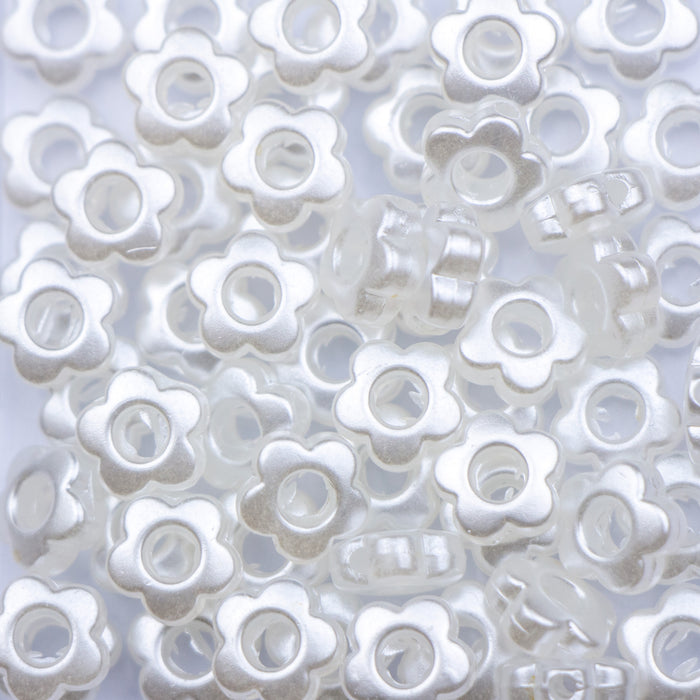 9mm x 8mm Acrylic Flower Beads - White Pearl
