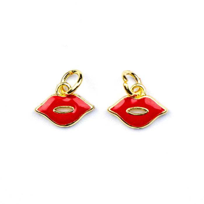 8mm x 11mm Red Lips Charm - Enamel and Base Metal