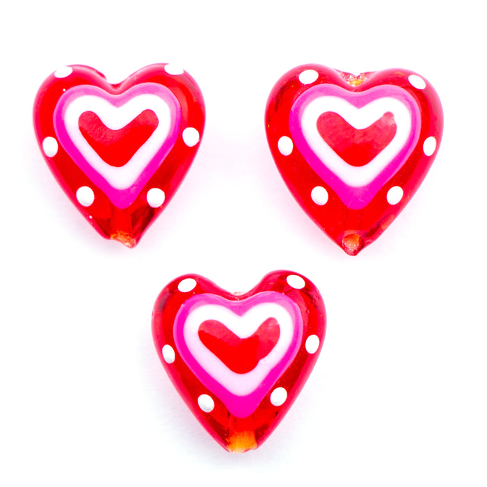 19mm x 20mm Red and Pink Lampwork Heart Bead***