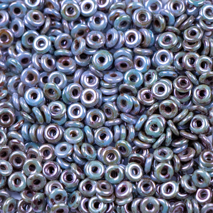 1mm x 3.8mm O Bead - Opaque Chalk White Blue Luster