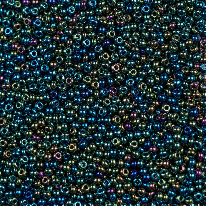 11/0 Preciosa Seed Beads - Metallic Green Iris