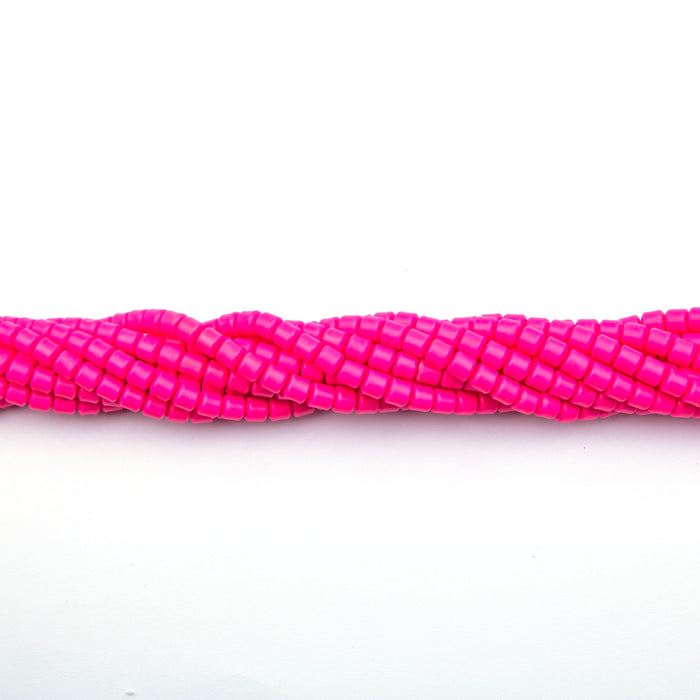 6mm x 6.5mm Polymer Clay Cylinder Beads - Hot Pink