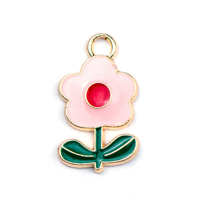 11mm x 19mm Pink and Red Flower Charm - Enamel and Base Metal***