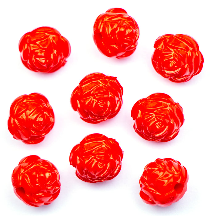 13mm Acrylic Rose Beads - Red